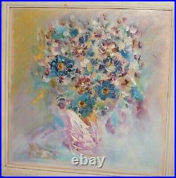 Vintage Impressionist Still Life With Flowers Oil Painting Signed