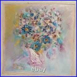 Vintage Impressionist Still Life With Flowers Oil Painting Signed