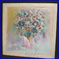 Vintage Impressionist Still Life With Flowers Oil Painting Signed