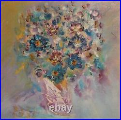 Vintage Impressionist Still Life With Flowers Oil Painting Signed