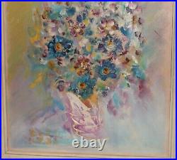 Vintage Impressionist Still Life With Flowers Oil Painting Signed