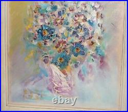 Vintage Impressionist Still Life With Flowers Oil Painting Signed