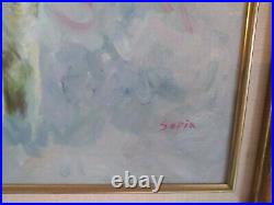 Vintage Impressionistic Oil On Canvas Painting Signed Sopia Young Girl With Dog