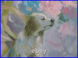 Vintage Impressionistic Oil On Canvas Painting Signed Sopia Young Girl With Dog