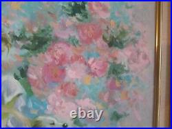 Vintage Impressionistic Oil On Canvas Painting Signed Sopia Young Girl With Dog