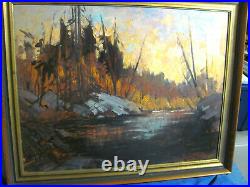 Vintage Impressionistic Oil Painting Adirondacks School River Scenario