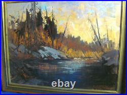 Vintage Impressionistic Oil Painting Adirondacks School River Scenario