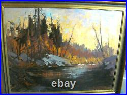 Vintage Impressionistic Oil Painting Adirondacks School River Scenario