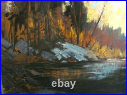 Vintage Impressionistic Oil Painting Adirondacks School River Scenario