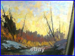 Vintage Impressionistic Oil Painting Adirondacks School River Scenario