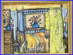 Vintage Interior Scene Original Art Mixed Media Painting Signed Framed