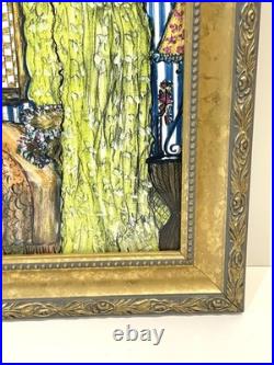 Vintage Interior Scene Original Art Mixed Media Painting Signed Framed