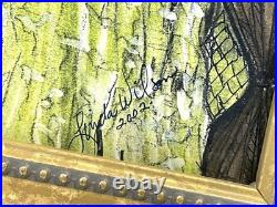 Vintage Interior Scene Original Art Mixed Media Painting Signed Framed