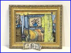 Vintage Interior Scene Original Art Mixed Media Painting Signed Framed