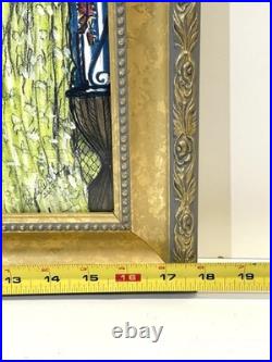 Vintage Interior Scene Original Art Mixed Media Painting Signed Framed