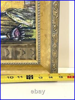 Vintage Interior Scene Original Art Mixed Media Painting Signed Framed