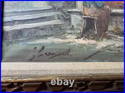Vintage Interior Scene With Female By Fireplace Oil Painting Signed/Framed