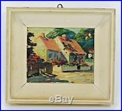 Vintage Irene Clair Stry Small Oil Board Townscape Painting Framed Signed ONB