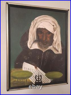 Vintage Islamic Art, Imam Portrait An Arresting Face, Oil Painting Framed Signed