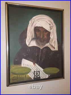 Vintage Islamic Art, Imam Portrait An Arresting Face, Oil Painting Framed Signed