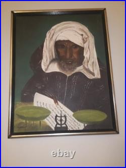 Vintage Islamic Art, Imam Portrait An Arresting Face, Oil Painting Framed Signed