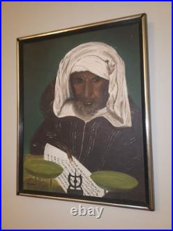Vintage Islamic Art, Imam Portrait An Arresting Face, Oil Painting Framed Signed