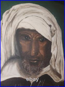 Vintage Islamic Art, Imam Portrait An Arresting Face, Oil Painting Framed Signed