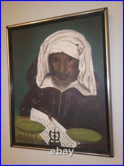 Vintage Islamic Art, Imam Portrait An Arresting Face, Oil Painting Framed Signed