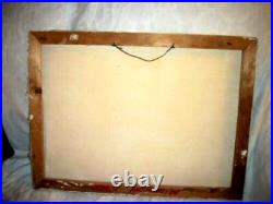 Vintage Island Sunset Oil Painting Japanese Wasen Boat Hut Trees Signed