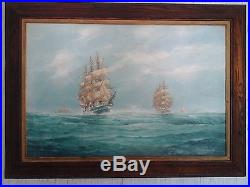 Vintage J. Arnold Yankee Whalers 24 x 36 Framed Oil on canvas Signed
