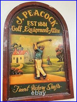 Vintage J. Peacock Finest Hickory Shafts Golf Equipment Hand Painted Sign 1960's