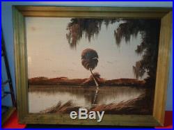 Vintage James Gibson Original Florida Highwaymen Signed Oil on Board Canal Scene