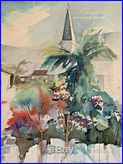 Vintage Jan Miskulin Water Color Painting Signed Framed Picture Old Antique Art