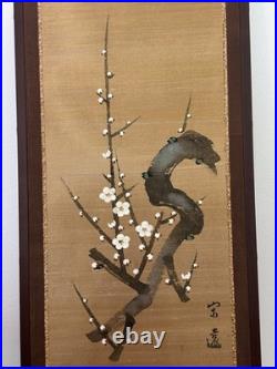 Vintage Japanese Blossoms Painted Screen, Original Signed Traditional Asian Art