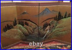 Vintage Japanese Chinese 4 Panel Folding Screen Byobu Painted 66x36 Signed Silk