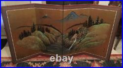 Vintage Japanese Chinese 4 Panel Folding Screen Byobu Painted 66x36 Signed Silk