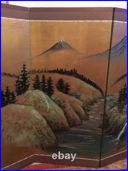 Vintage Japanese Chinese 4 Panel Folding Screen Byobu Painted 66x36 Signed Silk