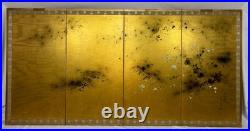 Vintage Japanese Hand Painted 4 Panel Folding Screen Byobu 72x36 Signed Gold
