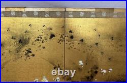 Vintage Japanese Hand Painted 4 Panel Folding Screen Byobu 72x36 Signed Gold