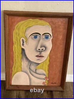Vintage-John Coble-Original Abstract Cubist Female Picasso-Style Painting Signed