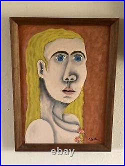 Vintage-John Coble-Original Abstract Cubist Female Picasso-Style Painting Signed