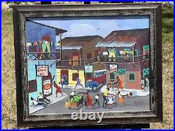 Vintage Jorge Dunn 1924-2007 Signed Acrylic Painting Panama Street Scene