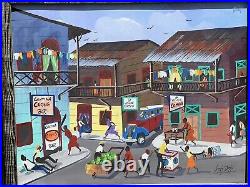 Vintage Jorge Dunn 1924-2007 Signed Acrylic Painting Panama Street Scene