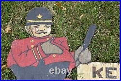 Vintage KEEP OFF THE GRASS folk wood painted advertising yard policeman SIGN