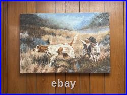 Vintage K. Rizo Oil Painting Hunting Dogs Pointer Spaniels Field Scene Signed