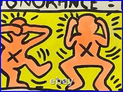Vintage Keith Haring Pop Art Painting on Paper Ignorance = Fear, Silence = Death