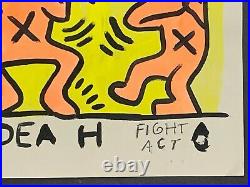 Vintage Keith Haring Pop Art Painting on Paper Ignorance = Fear, Silence = Death