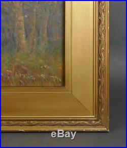 Vintage LANDSCAPE Oil Painting Gold Gilded Period Frame Autumn Fall Trees Signed