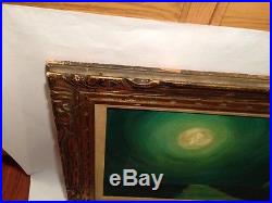 Vintage LARGE CARVED Wood Mid-Century Modern Signed Oil Painting Picture Frame