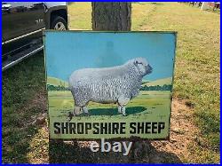 Vintage LARGE HEAVY Shropshire Sheep Farm Painted Metal Sign FARM FEED SEED